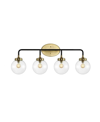 Jonathan Y Caleb 30.75" 4-Light Contemporary Transitional Iron/Glass Led Vanity Light, Brass