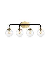 Jonathan Y Caleb 30.75" 4-Light Contemporary Transitional Iron/Glass Led Vanity Light, Brass