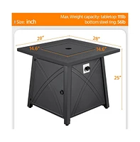 Yaheetech 28 Inch Square Gas Fire Pit Table Black