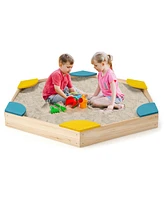 Costway Outdoor Wooden Sandbox with Seats Backyard Bottomless Sandpit for Kids