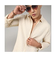 Men's Pale Yellow Textured Weave Shirt