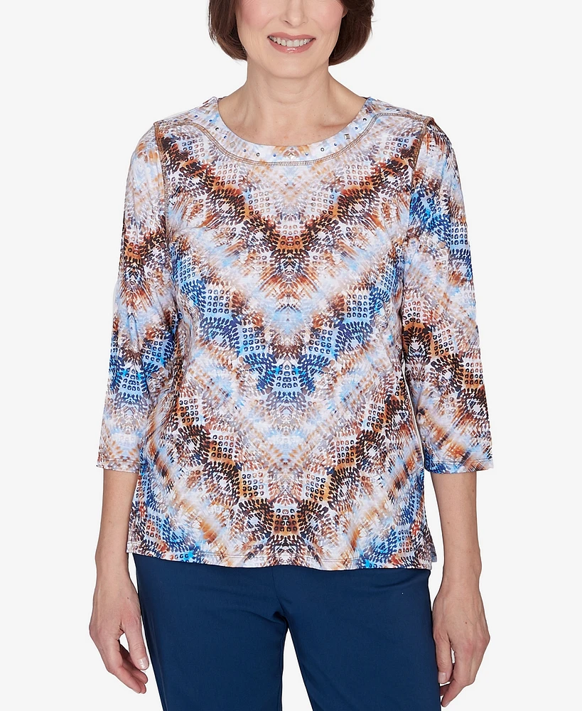 Alfred Dunner Petite Classics Python Chevron Crew Neck Top