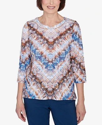 Alfred Dunner Petite Classics Python Chevron Crew Neck Top