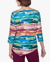 Alfred Dunner Petite Classics Watercolor Biadere Top with Necklace