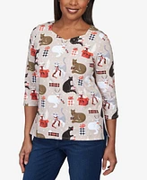 Alfred Dunner Petite Classic Cats Presents Top