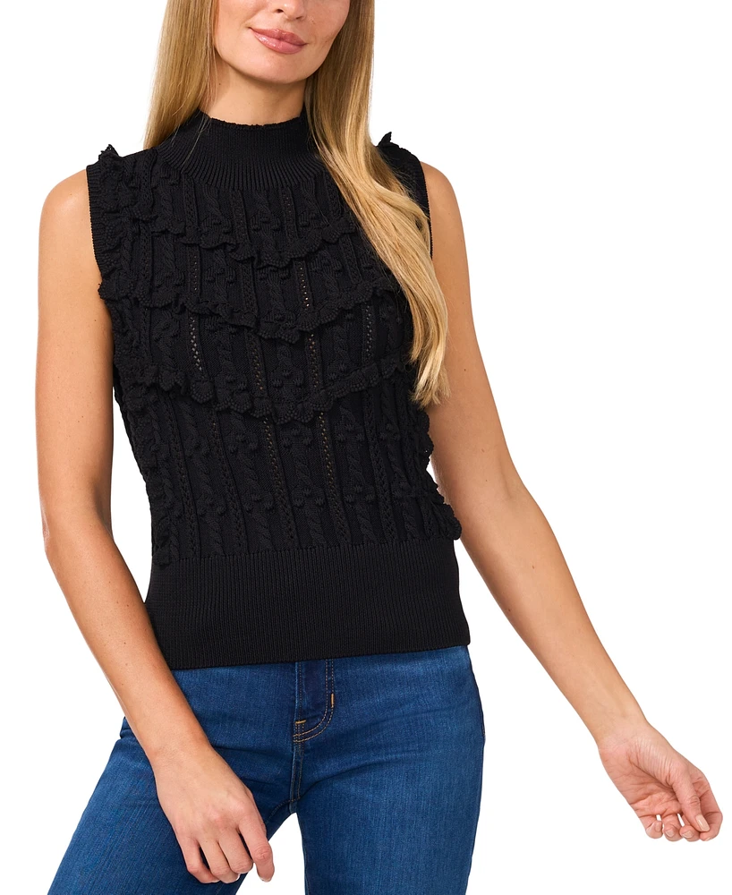 CeCe Women's Mock-Neck Ruffle-Trim Sleeveless Sweater