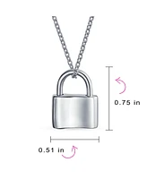 Bling Jewelry Plain Simple Couples Functional Lock Pendant Charm Lovers Padlock Necklace For Women Solid Sterling Silver Chain 16 Inch