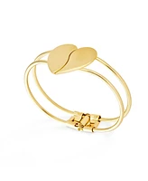 Bling Jewelry Initials Friendship Love Split Heart Wide Bracelets Bangle Cuff Bracelet For Women ForYellow Gold Tone Metal Hinge Opening