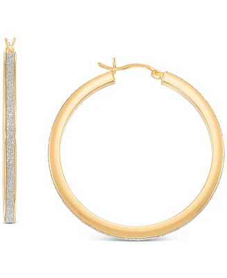 Glitter Medium Hoop Earrings in 14k Gold-Plated Sterling Silver, 1.57"