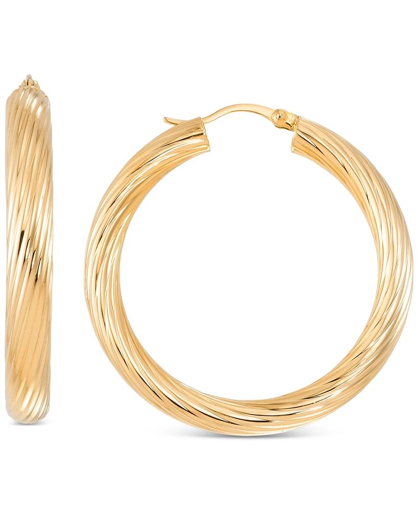 Textured Medium Hoop Earrings in 14k Gold-Plated Sterling Silver, 1.57"