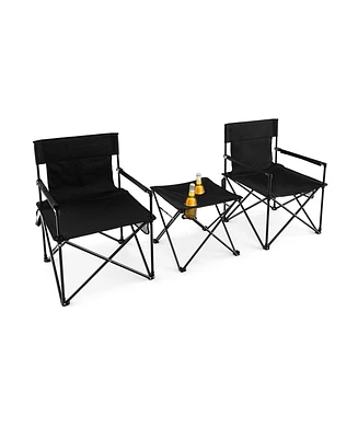 Sugift Outdoor Folding Camping Chairs and Table Set with Carrying Bag-Black