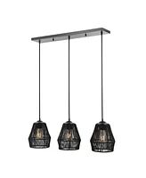 Jonathan Y Ibiza Island 30" 3-Light Woven Rope/Metal Bohemian Coastal Led Linear Pendant, Black