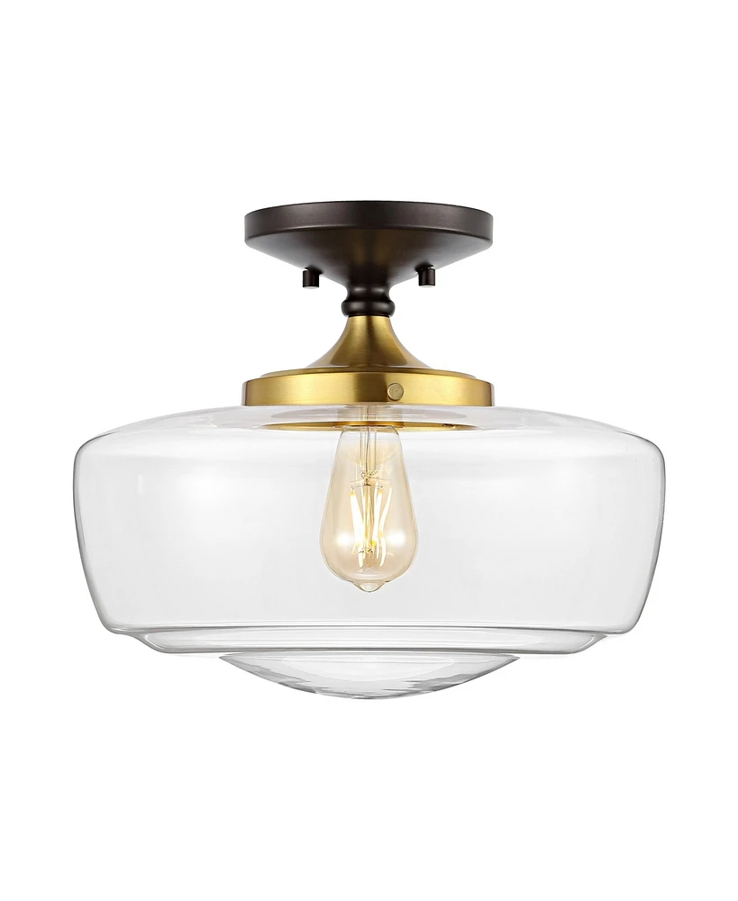 Jonathan Y Marfa 14" Glass/Iron Farmhouse Modern Led Flush Mount, Nickel