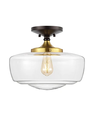 Jonathan Y Marfa 14" Glass/Iron Farmhouse Modern Led Flush Mount, Nickel