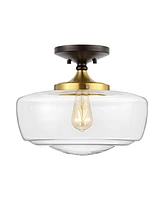 Jonathan Y Marfa 14" Glass/Iron Farmhouse Modern Led Flush Mount, Nickel