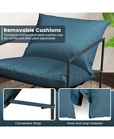 Skonyon 2 Pieces Sling Accent Chair Leisure Chair with Weatherproof Seat Fabric Indoor Outdoor-Navy