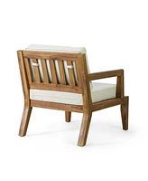 Streamdale Furniture Outdoor Acacia Club Chairs with Beige Cushions