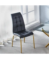 Streamdale Furniture Modern Lattice Design Leatherette Dining Chair with Gold Metal Legs Set of 4