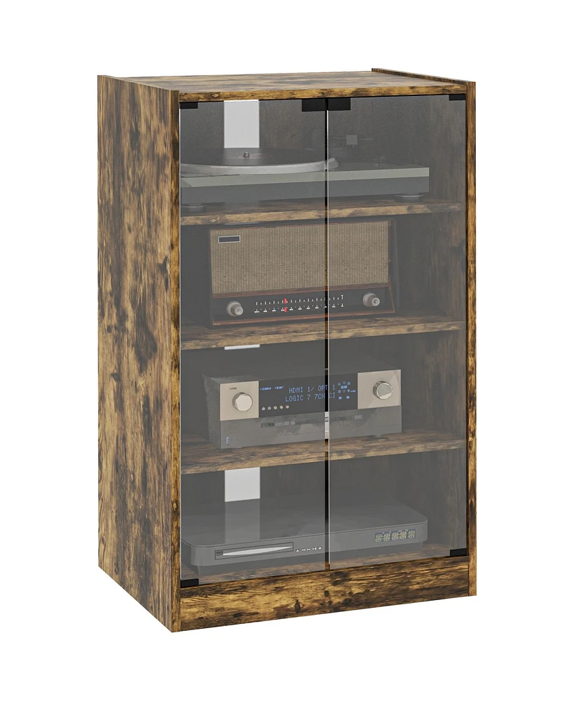 Simplie Fun Multi-Tier Media Cabinet with Glass Doors