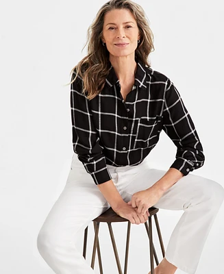 Style & Co Women's Plaid Button-Front Perfect Shirt, Created for Macy's