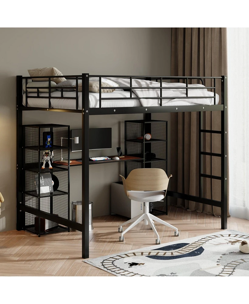 Streamdale Furniture Full Size Loft Bed with Desk & Shelves