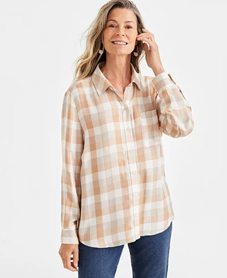 Style & Co Petite Julia Metallic Plaid Button-Front Perfect Shirt, Created for Macy's