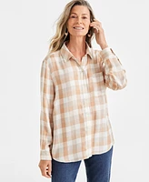 Style & Co Petite Julia Metallic Plaid Button-Front Perfect Shirt, Created for Macy's