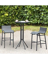 3-Piece Bistro Set for 2 with Round Table & Bar Chairs in Charcoal Gray
