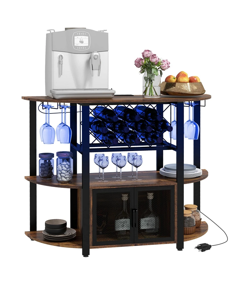 Simplie Fun Industrial Wine Cabinet with Charger and Led Lights