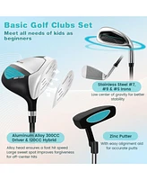Junior Complete Golf Club Set with Stand Bag Rain Hood-Blue
