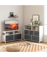 Sugift Fabric Chest of Drawers with 2 Drawers and 2 Open Shelves-White