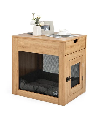 Givimo Furniture Style Dog Kennel with Drawer and Removable Dog Bed-Coffee