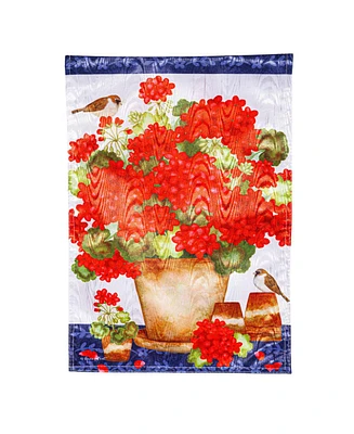 Evergreen Red Geraniums Moire House Flag