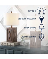 Jonathan Y Stewart 21.5" Farmhouse Wood Led Table Lamp, Black (Set of 2)