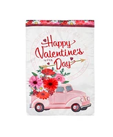 Evergreen Valentine's Flower Truck Applique Garden Flag