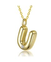 GiGiGirl 14k Gold Plated Cubic Zirconia Initial Pendant Bubble Letter Necklace