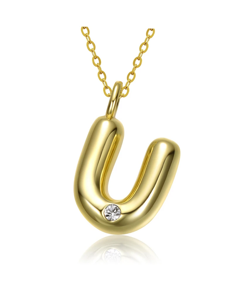 GiGiGirl 14k Gold Plated Cubic Zirconia Initial Pendant Bubble Letter Necklace