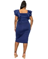 L I V D Plus Charlie Neoprene Flutter Sleeve Dress