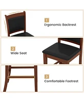 Sugift Upholstered Counter Stool Set of 2 with Solid Rubber Wood Frame-Brown