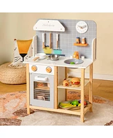Costway Wooden Kid's Play Kitchen Set Pretend Chef Cooking Toy with Cookware Accessories