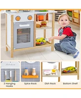 Costway Wooden Kid's Play Kitchen Set Pretend Chef Cooking Toy with Cookware Accessories