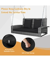 2-Person Patio Pe Wicker Hanging Porch Swing Bench Chair Cushion 800lbs