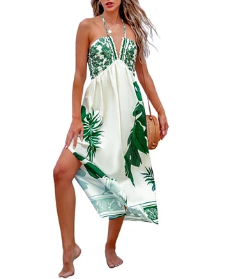 Cupshe Women's Tropical Floral Print Halterneck Maxi Beach Dress