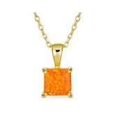 Bling Jewelry Dainty 1.25 Ct Square Solitaire Princess Cut Orange Synthetic Opal Pendant Necklace For Women Gold Plated Sterling Silver