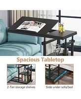 Tribesigns Height Adjustable C Table with Wheels, Mobile Couch Snack Side Tiltable Drawing Board, Sofa Bedside Laptop Stand Shaped Tv Tra