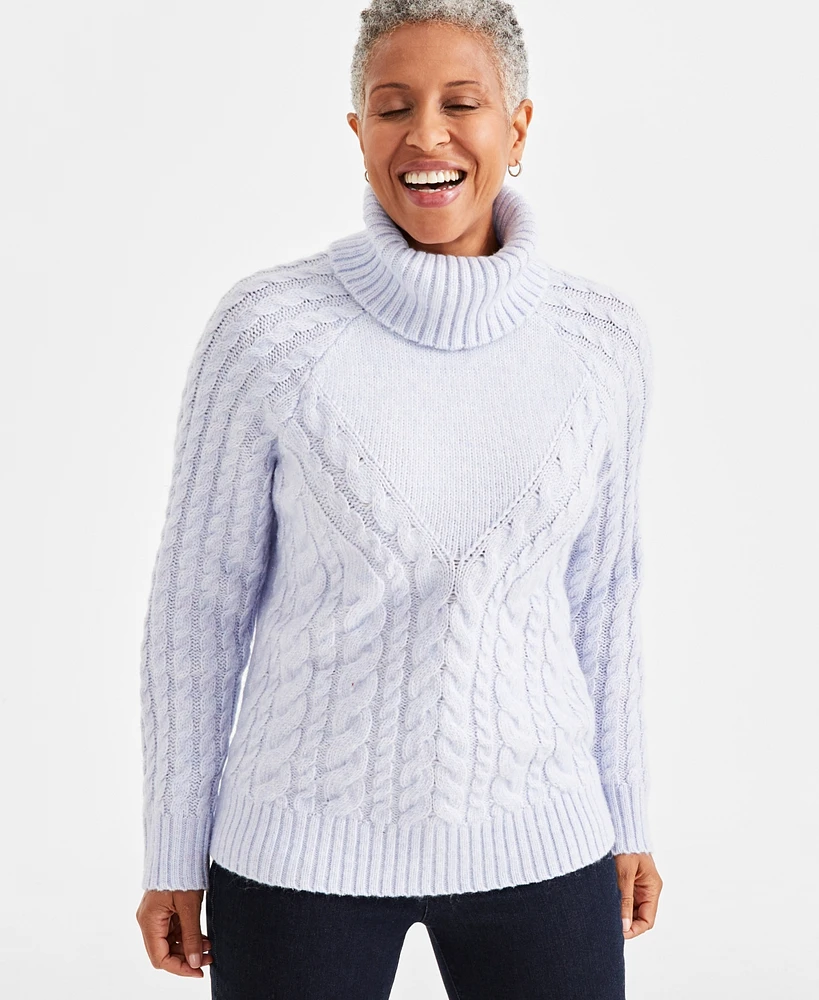 Style & Co Women's Lurex Cable-Knit Turtleneck Sweater