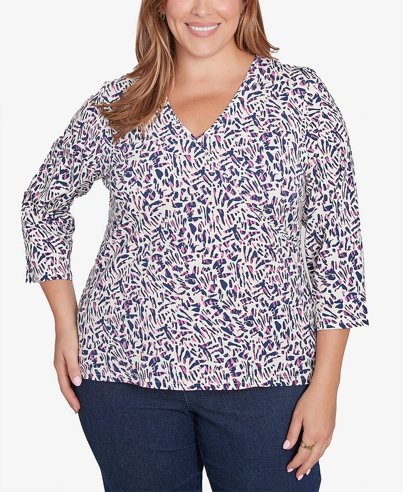 Hearts Of Palm Plus Printed Essentials 3/4 Sleeve Top