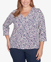 Hearts Of Palm Plus Printed Essentials 3/4 Sleeve Top