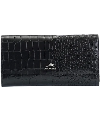 Mancini Women's Croco2 Rfid Secure Quad Fold Wallet