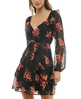 Trixxi Juniors' Floral-Print Chiffon Mini Dress